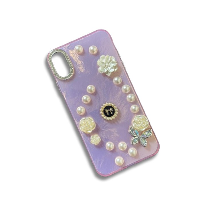 “3D Butterfly Flower Pearl iPhone Case – Pink Pearl Design” “Elegant iPhone Cover with Raised Butterfly and Pearl Details” “Stylish Girl’s iPhone Case – Floral and Pearl Accents for XS to 16 Pro Max”