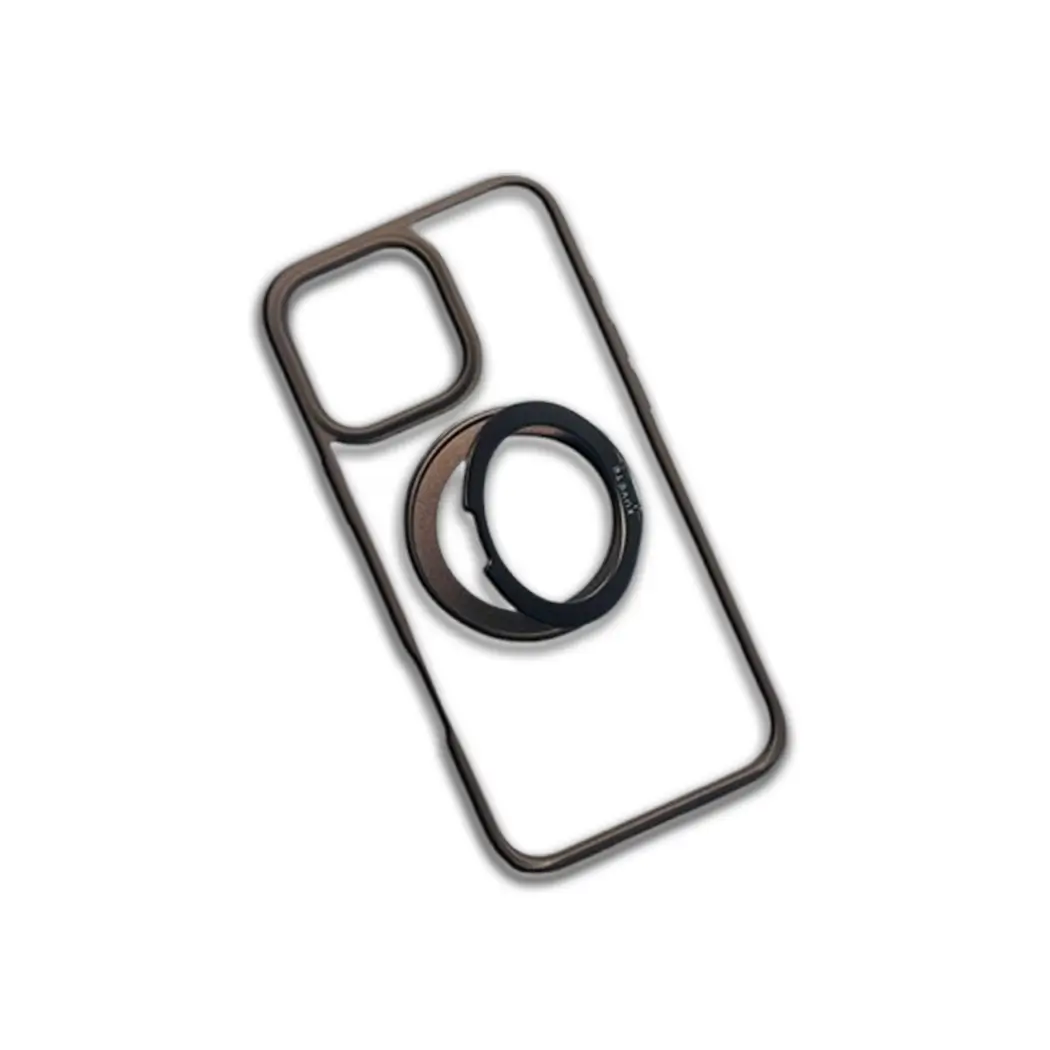 “Glass Shine TPU iPhone Case with Chrome Metal Kickstand – Brown Frame” “Transparent Premium Back iPhone Case with Real Metal Frame and Stand” “Shiny iPhone Cover for Watching Netflix – iPhone 16 Pro Max Compatible”