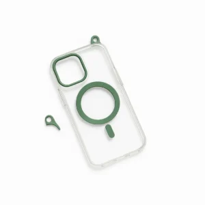 “Clear iPhone Case with MagSafe and Side Strap Hook – Transparent Design” “Hard Plastic Apple MagSafe Case with Strap Attachment” “MagSafe-Compatible iPhone Cover – Side Hook for Wrist or Neck Lanyard”
