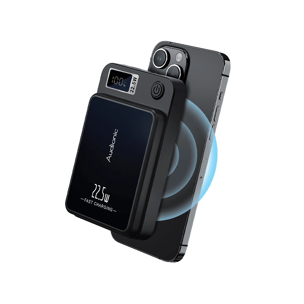 "Audionic Magneto Wireless 10000mAh Power Bank with LED Display" "Magnetic Battery Pack with 22.5W Fast Charging and 15W Wireless Charging" "Compact Audionic Magneto Power Bank – Multiple Device Charging"